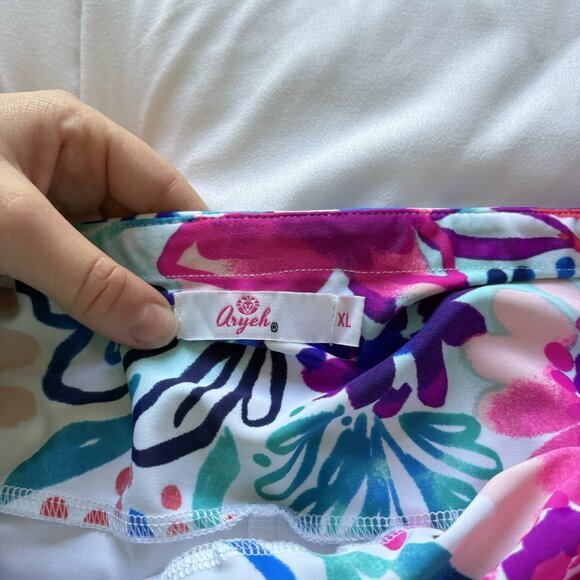 Aryeh Golf Skort Skirt Pink Floral Pull On Stretch Womens Size XL Pockets - Picture 6 of 9